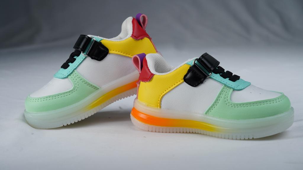 Color Block Pattern Velcro Closure LED Shoes - White & Blue