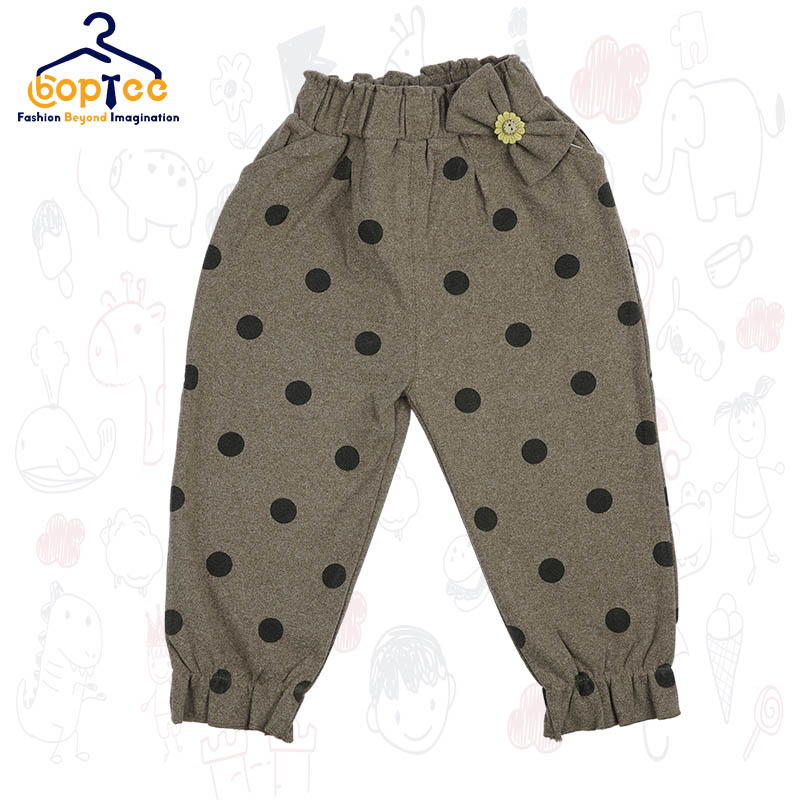 Boptee Full Length Polka Dots Lounge Pant With Bow Applique- Brown color