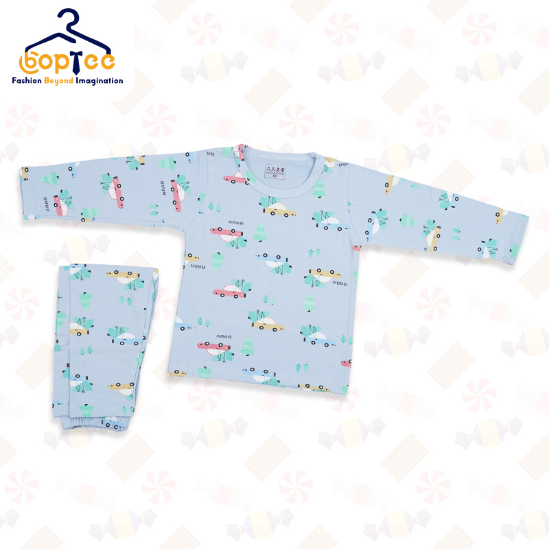 Boptee Full Sleeves Semi Woolen Nightsuit With Cars Print