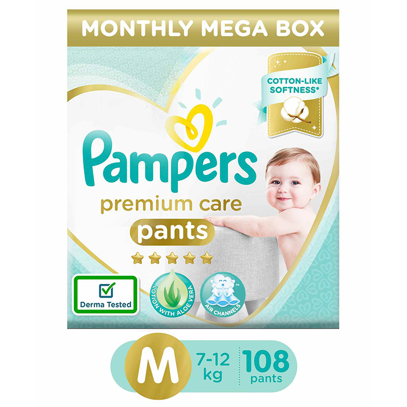 Pampers Premium Care Pants, Medium Size Baby Diapers - 108 Counts